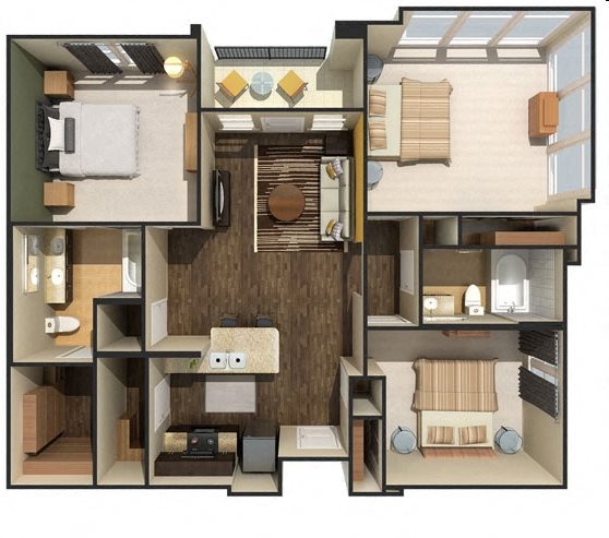 3 bed 2 bath 1320 sf